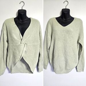 Maverick the collection light green twist back sweater reversible medium M